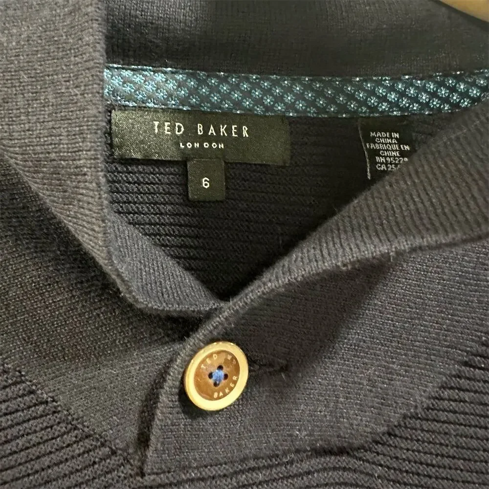 Ted Baker Men's Size 6 Blue Shawl Neck Button Sweater Long Sleeve Casual